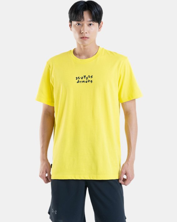 男士UA Checkered Heavyweight短袖T恤 in Yellow image number 0